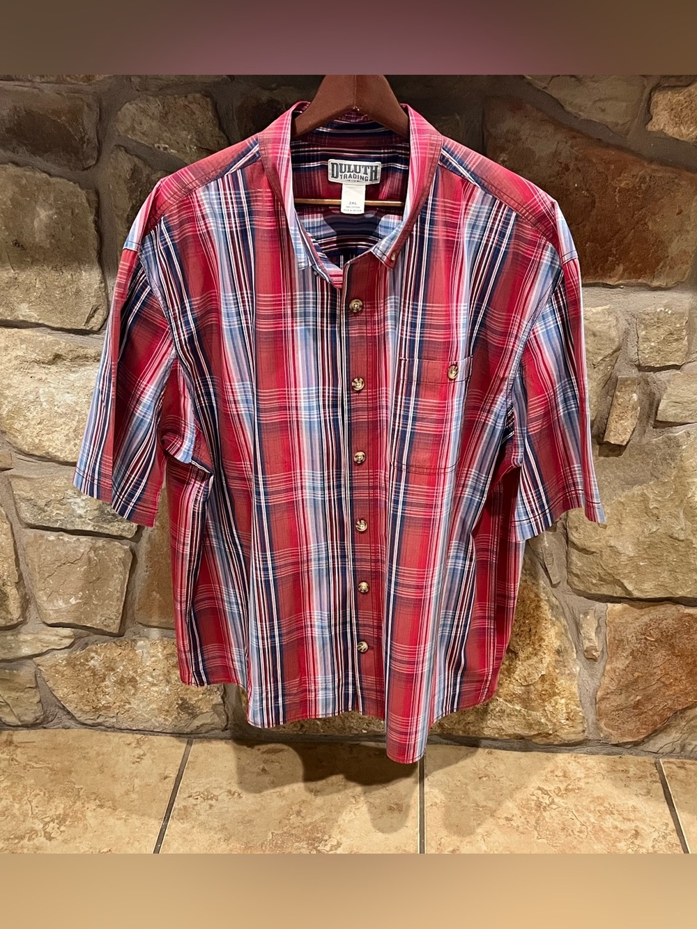 Duluth Trading Company Shirt Men's 2XL Red Blue Plaid Outdoors Farm Ranch Life